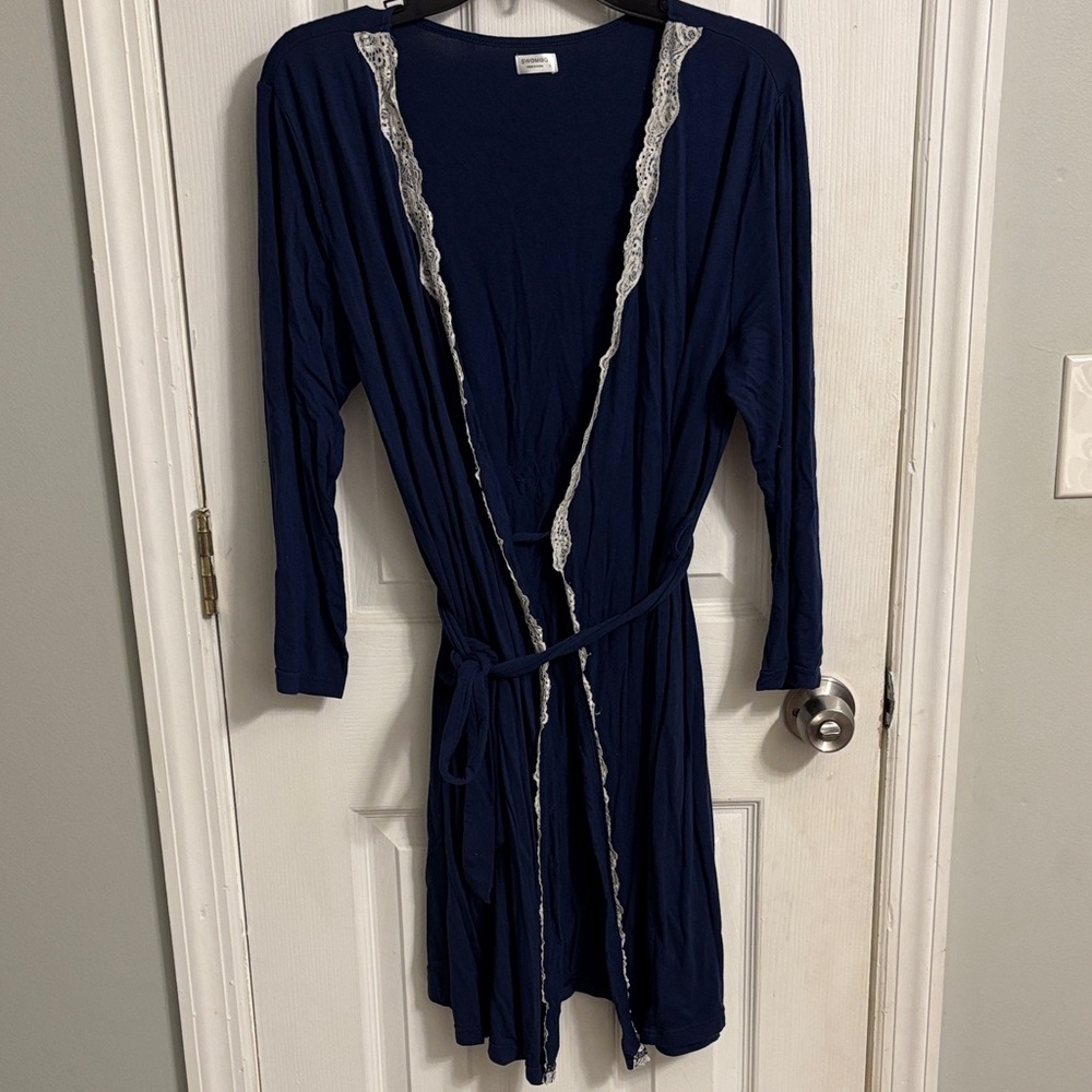 Women's Navy Blue Lace Trim Robe